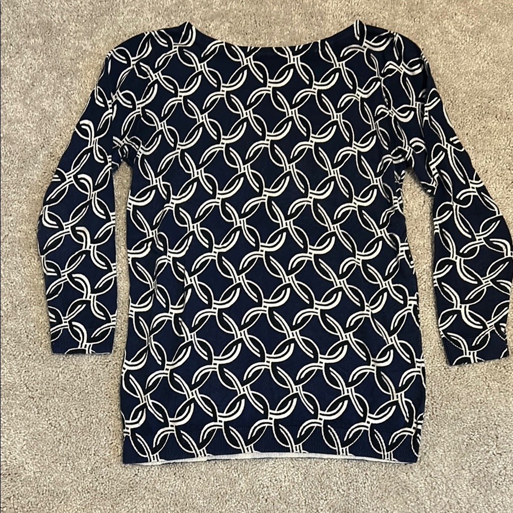Ann Taylor Navy and White Patterned Sweater
